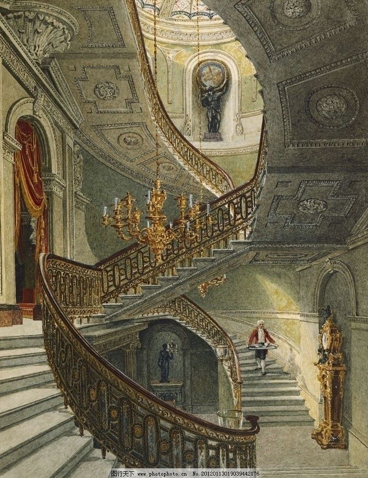英国皇宫图片,白金汉宫 楼梯 侍从 绘画书法 文化艺术-图行天下图库