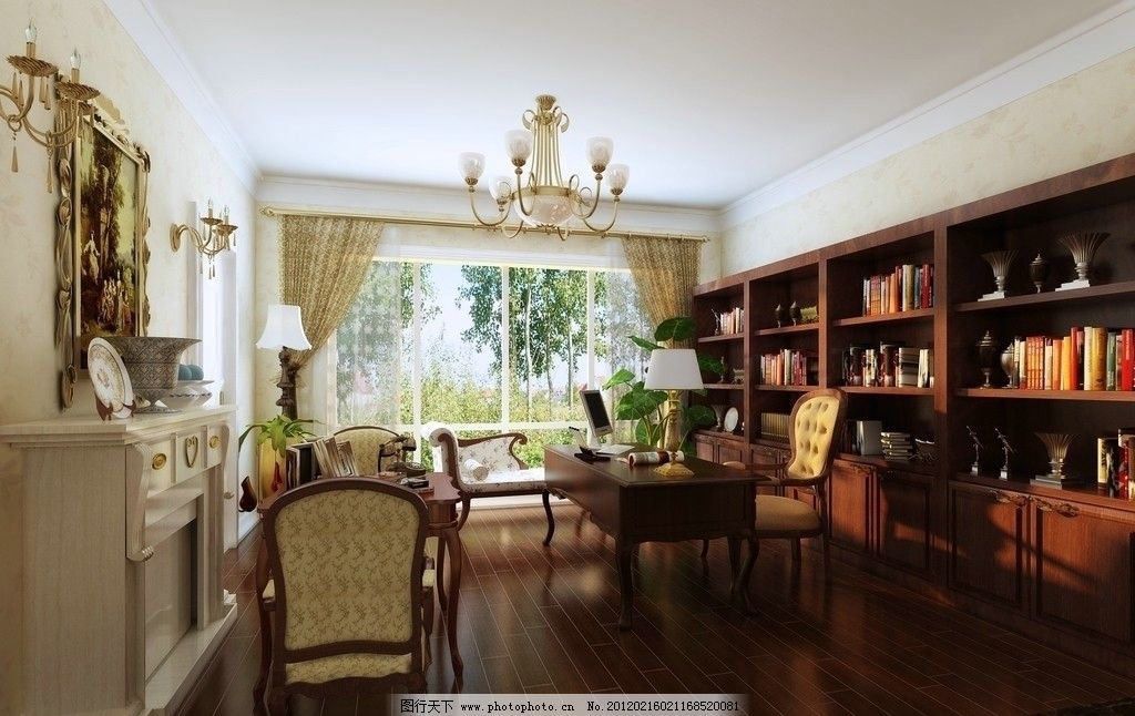 欧式客厅 3d 简欧 白色仿瓷壁炉 豪华装裱壁画 浅色印花薄纱窗帘