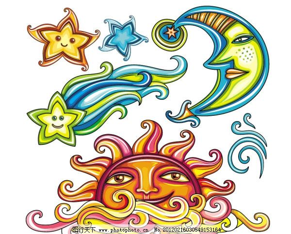 卡通星星月亮太阳矢量素材图片图片