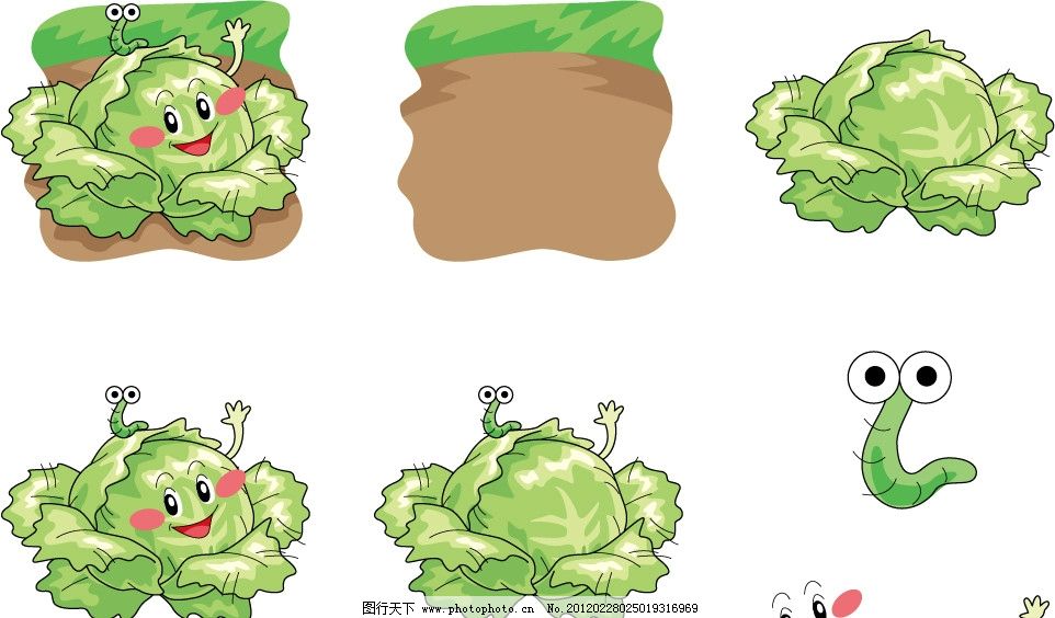 手绘包菜表情 插画 插图 可爱 卡通 符号 开心 虫子 菜青虫