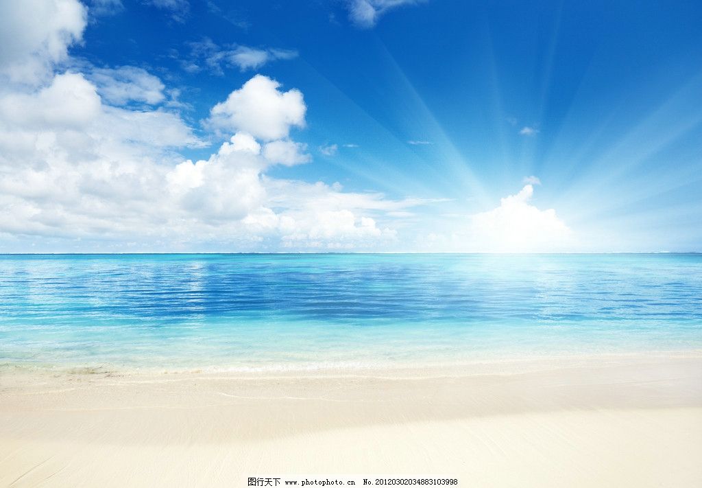 热带海滩 海边风景图片,蓝天 白云 大海 树木 沙滩-图行天下图库