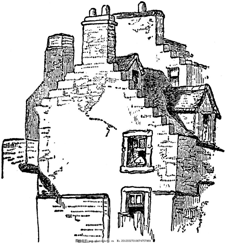 复古钢笔画 欧式 插画 古典绘画 建筑