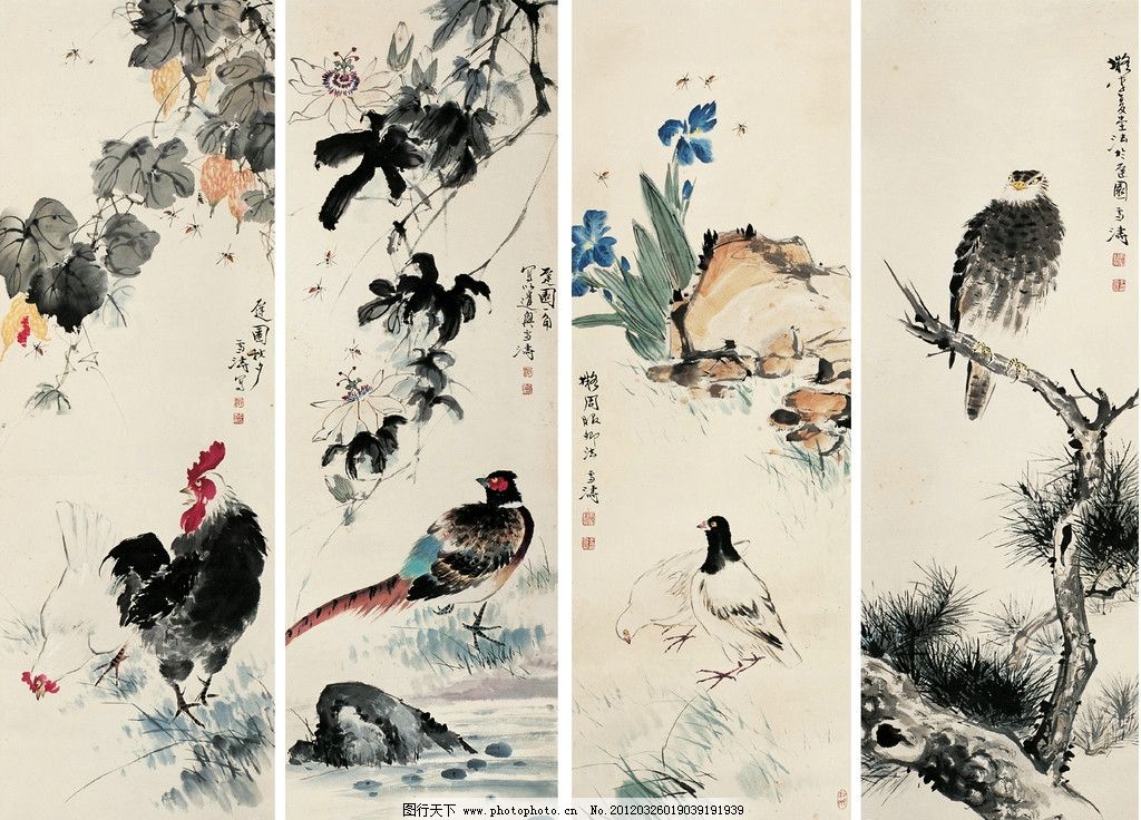 王雪涛花鸟四条屏图片_促销海报_海报-图行天下素材网
